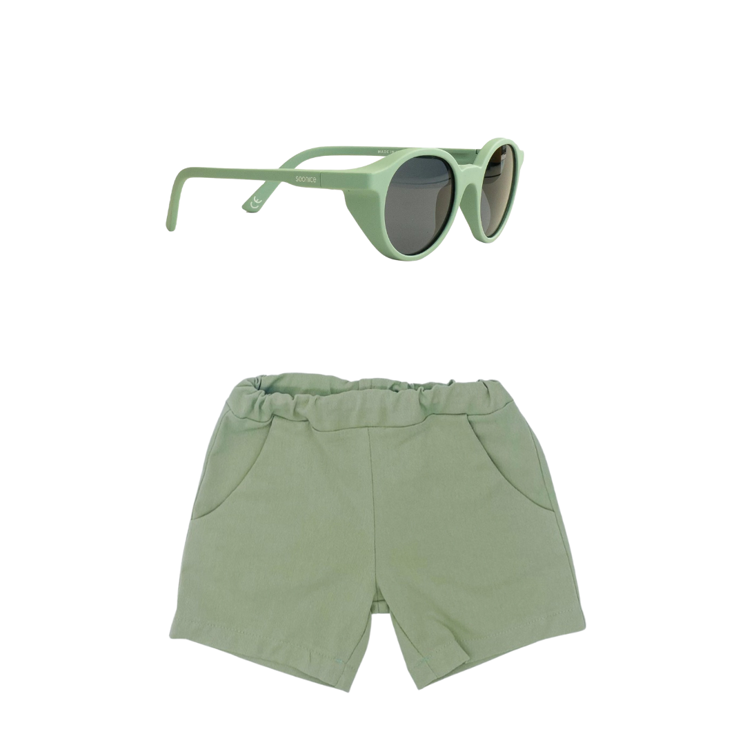 BIO Shorts salbei und soonice Sonnenbrille